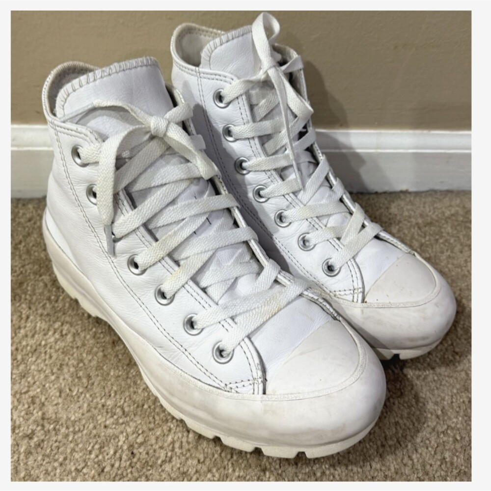 Converse Lugged 2.0 Platform High Top Leather Boots White Sneakers Womens 7